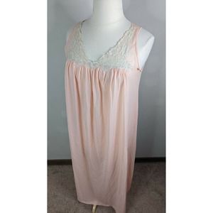 Vintage nightgown Lace Floral roses Peach Pink Size XL D1S